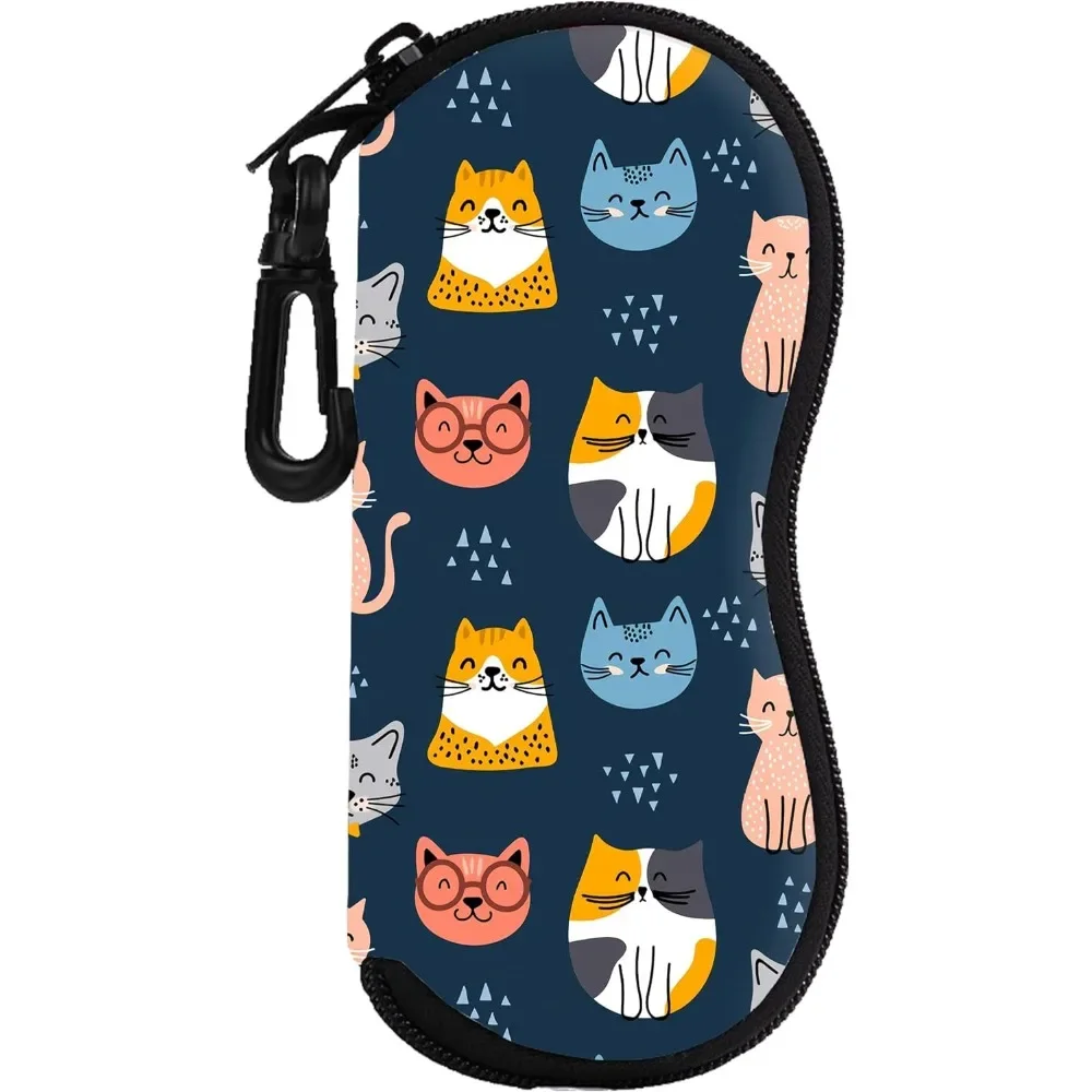 

Cute Blue Cats Glasses Case Pouch Prints Zipper Soft Eyewear Storage Box Outdoor Travel Portable Anti-Pressure Sunglasses Bag