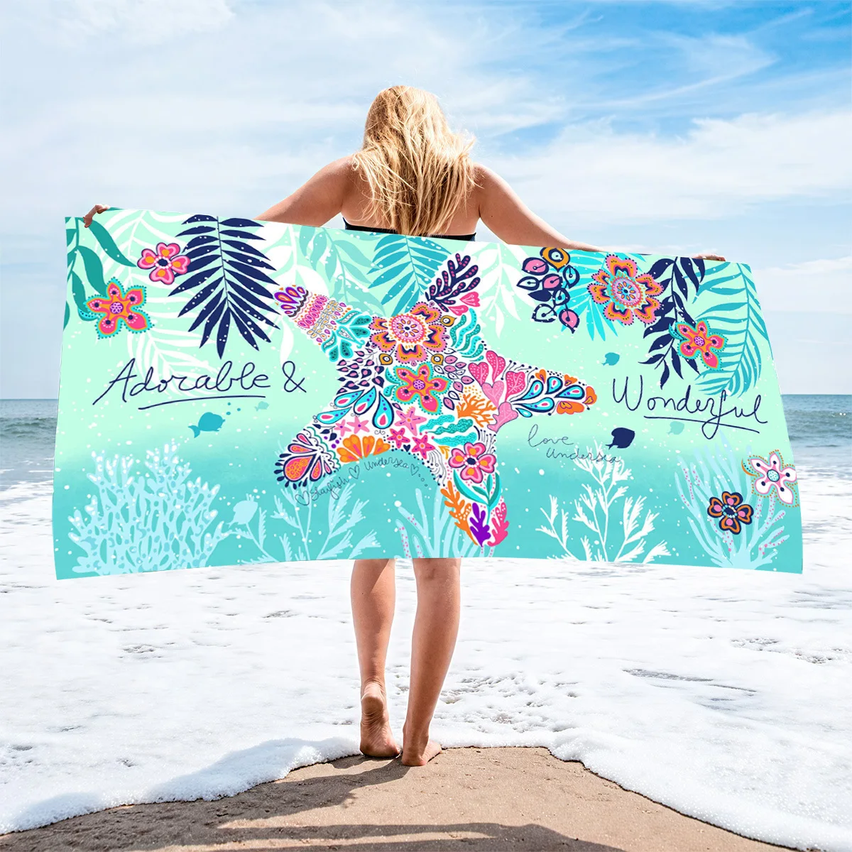 Sea Animal Beach Towel - Dolphin Shark Turtle Print, Oversized Microfiber Quick Dry Towel 52x32 Inches For Adults & Kids - View #9