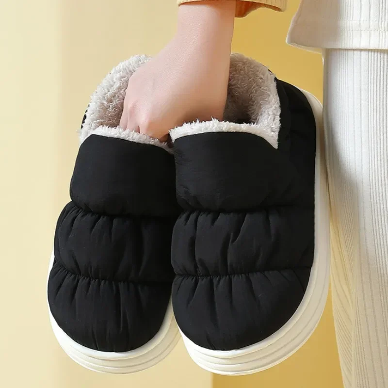Winter Slippers Men Women Thick Sole Warm Indoor Cover heel Cotton Shoes Outdoor Comfortable Waterproof Non-slip Plush Shoes