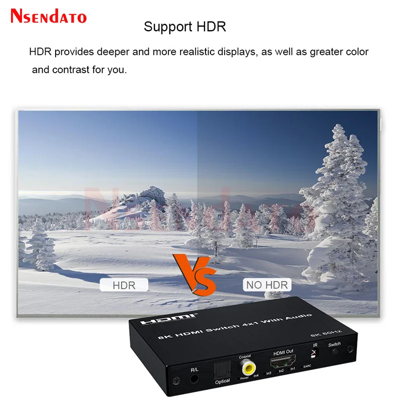 HDMI HDR Switcher 8K 60Hz 4K@120Hz 4x1 HDMI Audio Extractor Support EARC ARC With 3.5mm optical fiber coaxial For PS5 XBOX TV PC