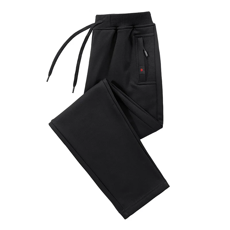 Boweylun New Cotton Autumn Casual Sweatpants Zipper Pocket Drawstring Pants Men Comfortable Large Size Solid Straight Pants