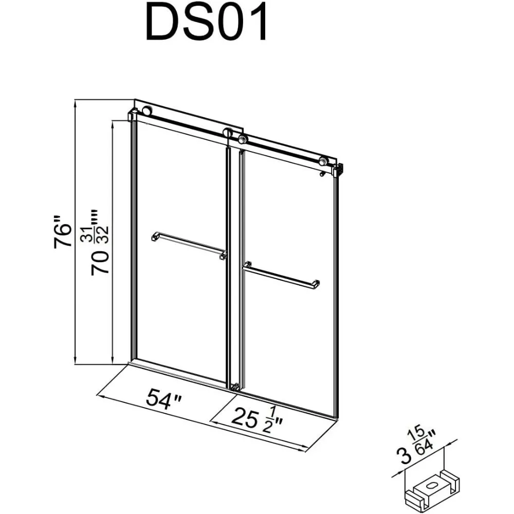 Frameless Shower Door, 50"-54" Wide, 76" high, 3/8" (10mm) Clear Tempered Glass with Towel bar, Double Sliding Door 5