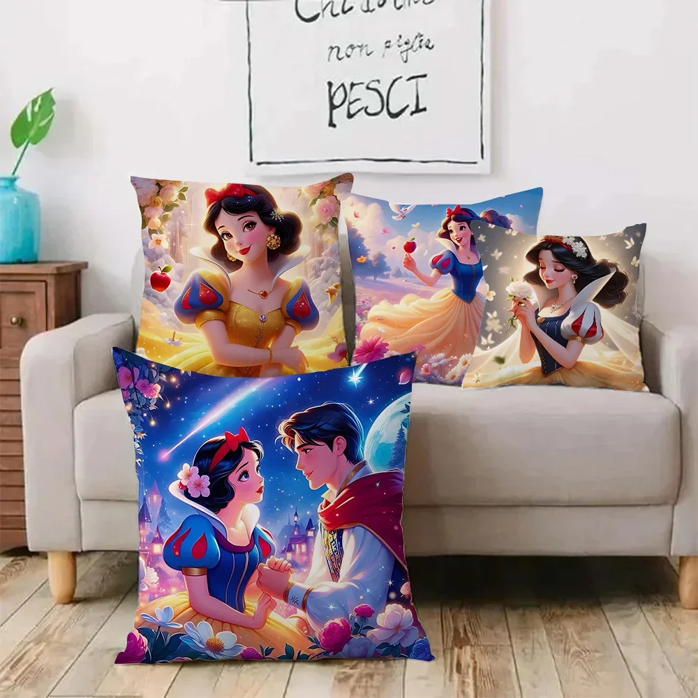 Cute Snow White Princess Disneys Pillow Covers Cartoon Sofa Decorative Home Double-sided Printing Short Plush Cute Cushion Cover