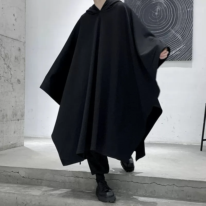 2025 Spring Autumn Hip Hop Punk Hooded Cloak Oversize Trench Coat Men Gothic Vintage Long Cape Cosplay Costume
