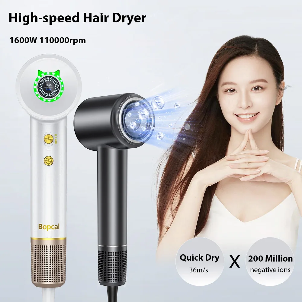 

Hair Dryer 110000rpm High Speed Blower Dryer Negative Ionic Hair Care 36m/s 1600W With Touch Screen Quick Dry for Men Women