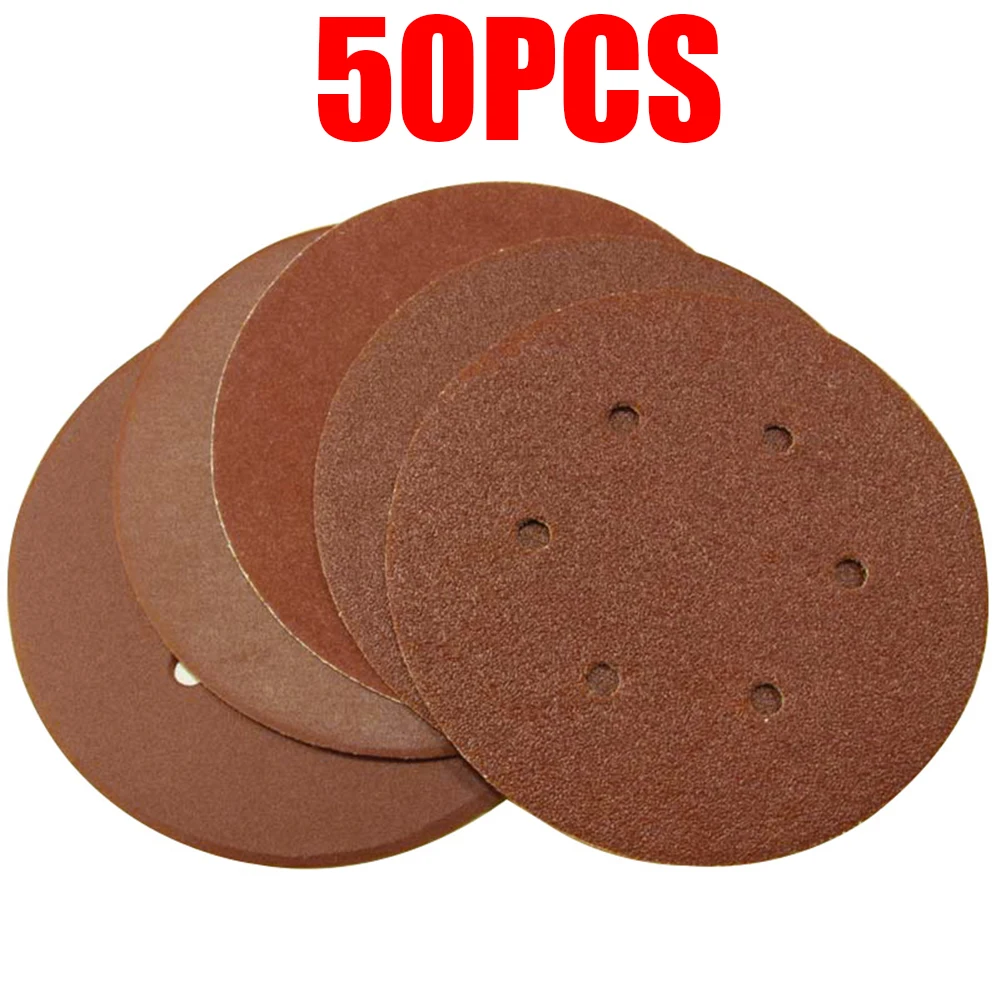 

50pcs 6 Inch 150mm 6 Hole Sandpaper Alumina 60 /80 /120/ 180/ 240Grit For Cars Artificial Stone Furniture Polishing