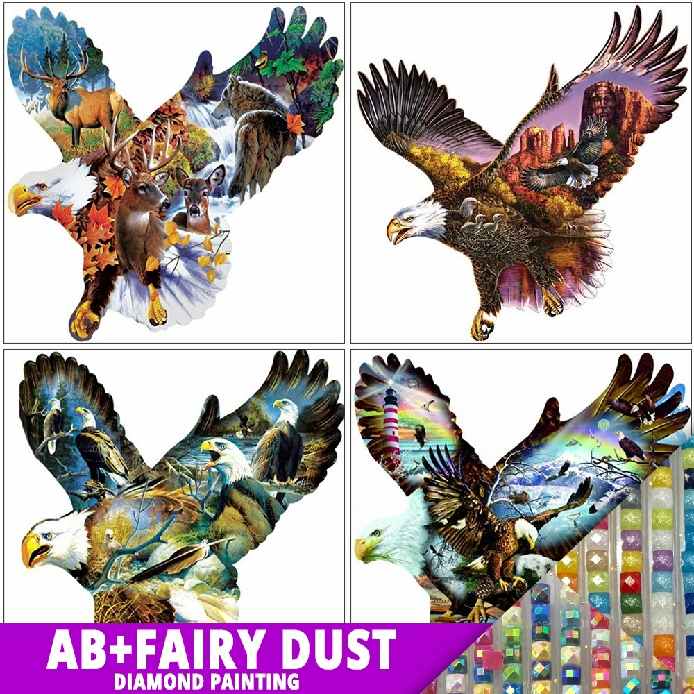 

AB Fairy Dust Diamond Painting 5D Eagle Mosaic Animal Cross Stitch Embroidery Rhinestones Handicraft Full Drill DIY Crafts