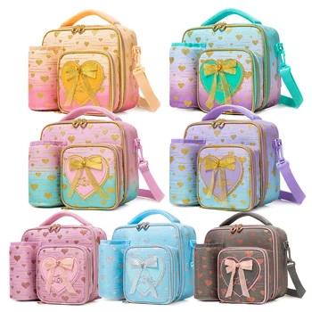 Borsa termica per isolamento termico con stampa colorata di nuovo arrivo Borsa per il pranzo per bambini con portabottiglie 1