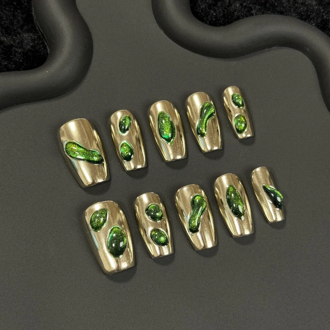 Emmabeauty изумрудные зеркальные украшения для ногтей ручной работы съемные прессы с зелеными блестками из драгоценных камней № D1059
