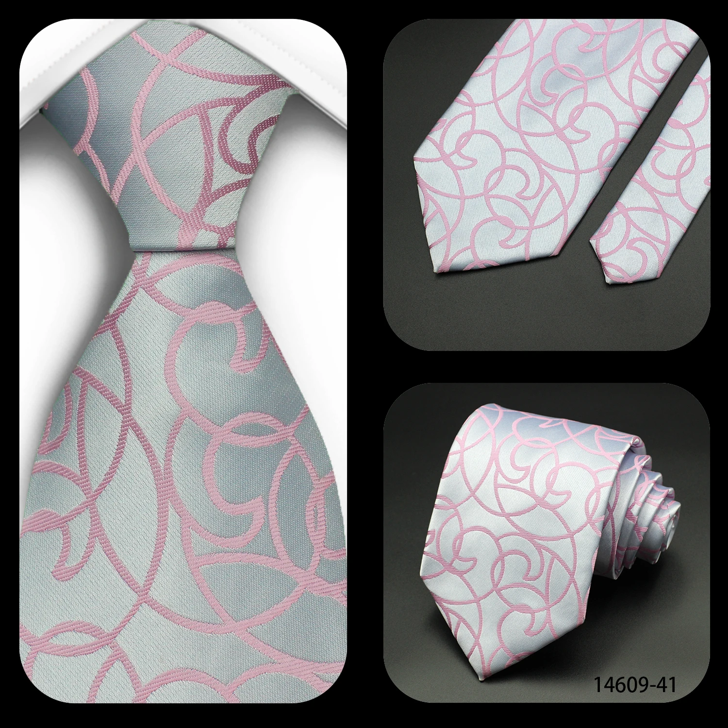 Luxuriöse 7CM Herren-Krawatte in Rosa mit Streifen, Blumenmuster, Karomuster und Uni-Farben für Männer, Bräutigam-Krawatte für Geschäft, Hochzeit und Party – Detail 6