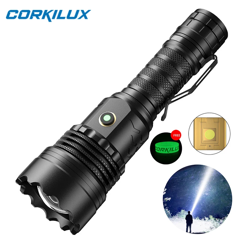 

CORKILUX Type-C USB Rechargeable Strong Powerful Long Range Thrower Flashlight 21700 Battery Waterproof Camping Torch Spotlight