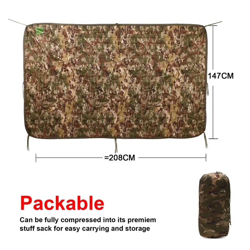 Tactical Army Poncho Liner Camouflage Water Repellent Woobie Quilted Blanket Suitable for Camping, Shooting, Hunting 3