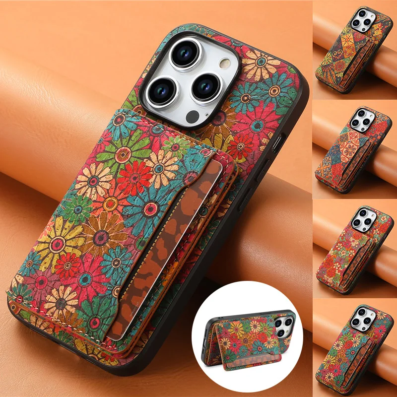 Elegant Flower Embossed Leather Phone Case with Magnetic Closure and Card Holder