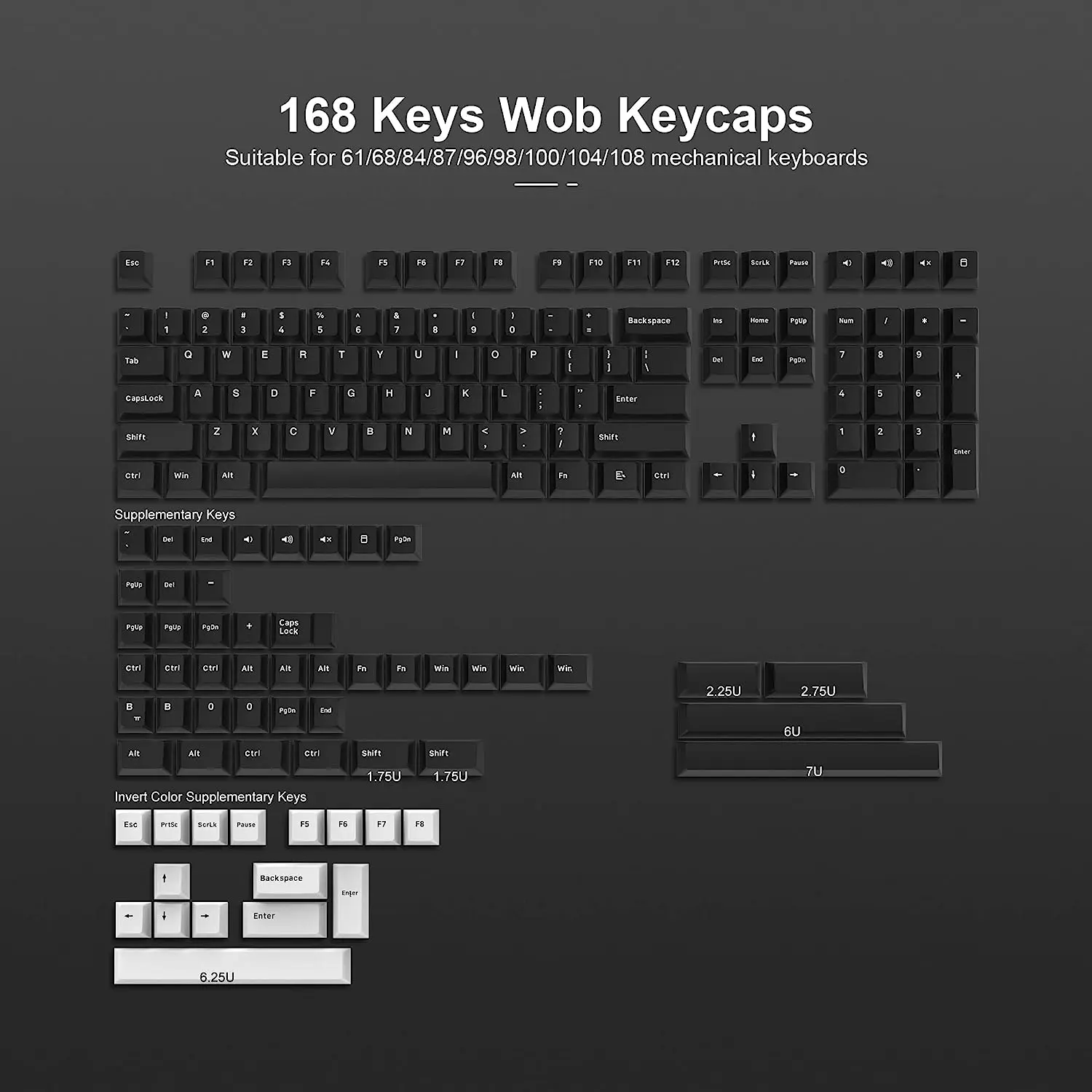 168-Key Double Shot PBT Custom WOB Cherry Profile Keycap Set