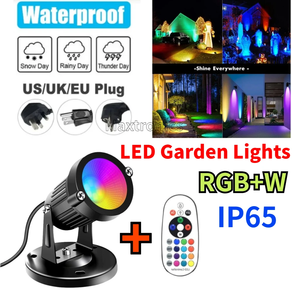 6W Outdoor 16 Color LED Garden Lawn Lights with Remote Control Landscape Lighting Flood Lamp Waterproof RGB+Warm White Spotlight 4