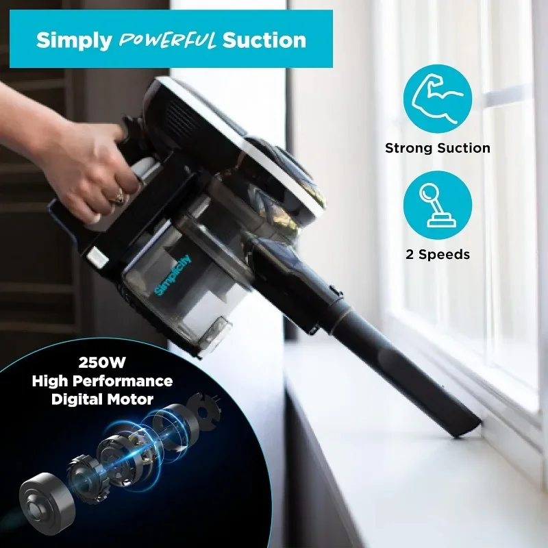 Simplicity Vacuums S65 Premium Stick Vacuum Cordless Rechargeable, Extra Battery, One-Click and Go Multi Surface Vacuum Cleaner