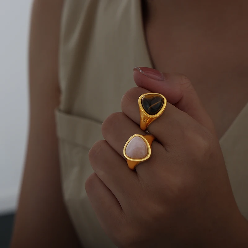 Vintage Stainless Steel Tiger Eye Stone Ring For Women Turkish Handmade Simple Statement Ring Retro 5