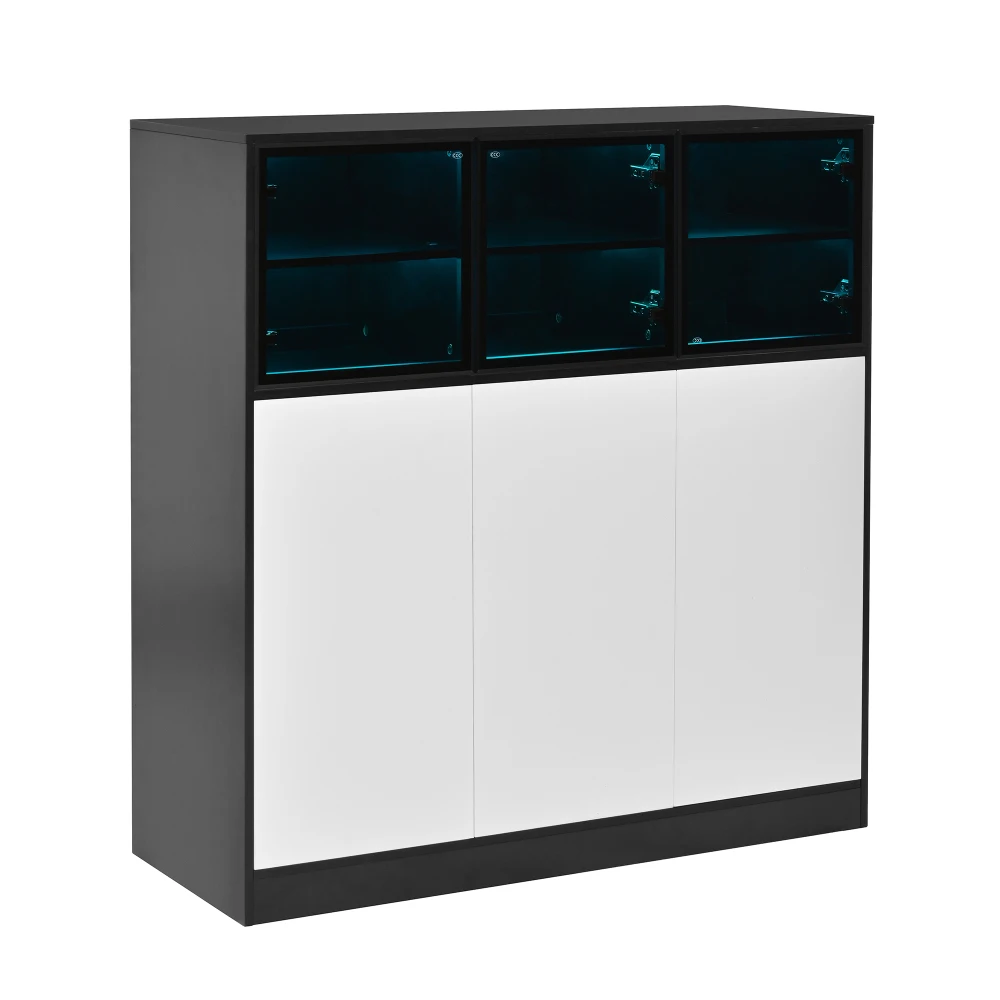 PINGGO Sideboard Aufbewahrungsschrank Küchenbuffet mit Beleuchtung 6 Türen (3 Glas+3 Weiß) für Wohnzimmer Esszimmer 100x40x105cm – Detail 14