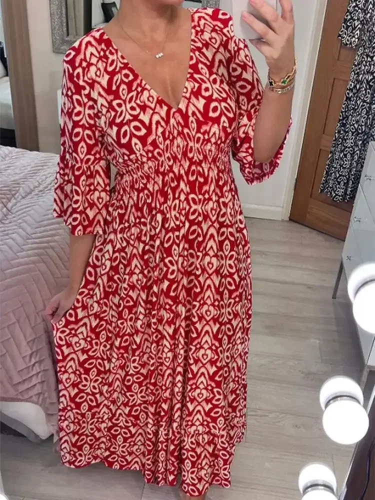 

2023 New Oversized Super Fairy V-Neck Floral Dress Beach Vacation Beach Dress Loose Long Skirt