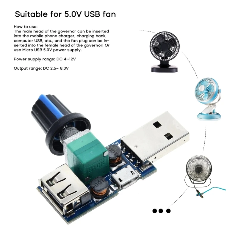 멀티 기어 USB 선풍기 속도 조절 컨트롤러, 선풍기 거버너 모듈, 4V-12V, 5W