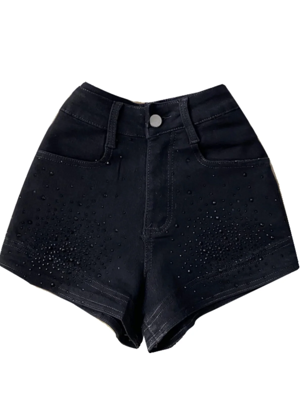 Black Shorts Fashion High Waist Slimming Hot Drilling Jeans Shorts Female 2024 Summer New Casual Wide-Leg Shorts for Women