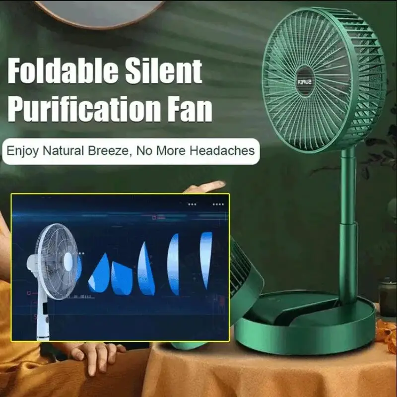 Stand Fan 6 Inch Folding Portable Telescopic Floor USB with Rechargeable Battery 3 Speeds Super Quiet Adjustable Height 2