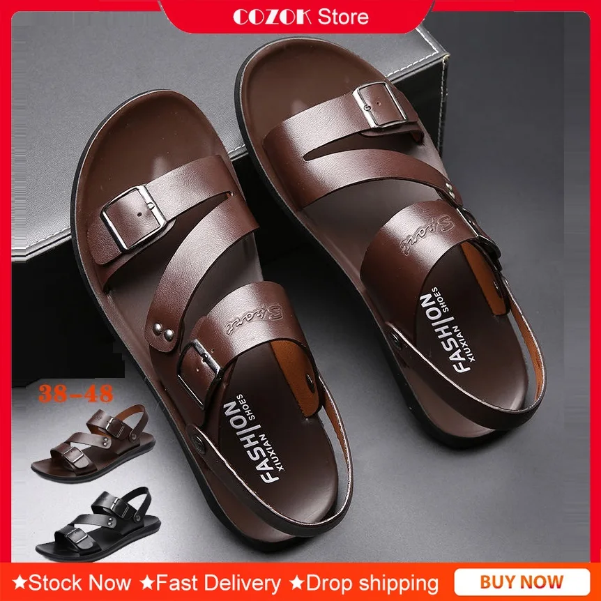 

Summer Men's Sandals Double Buckle Strap Mens Beach Casual Shoes
