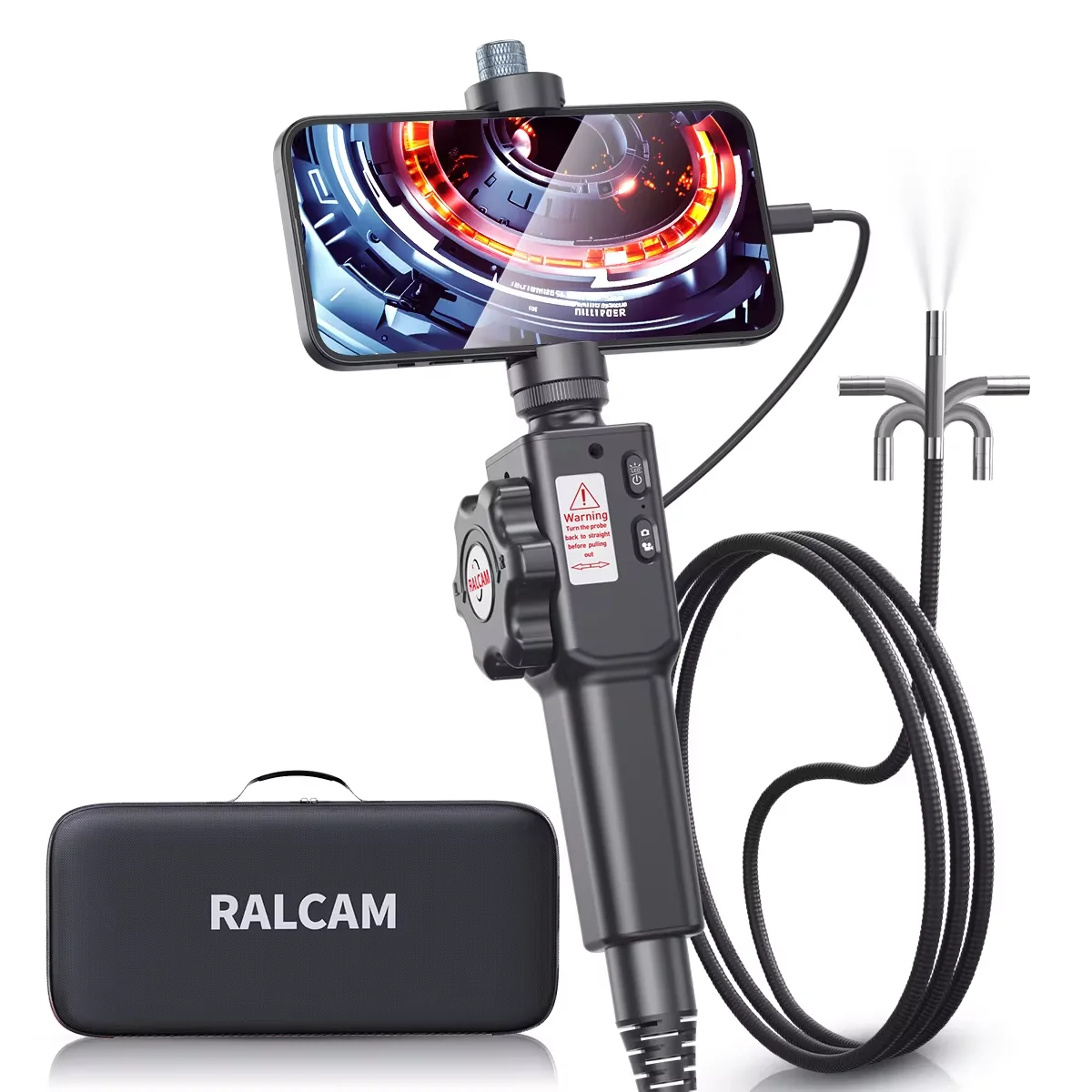 RALCAM Articulating Borescope,Two-Way 8.5mm 2MP Steerable Probe Inspection Camera for Mechanics Compatiable with IOS & Android