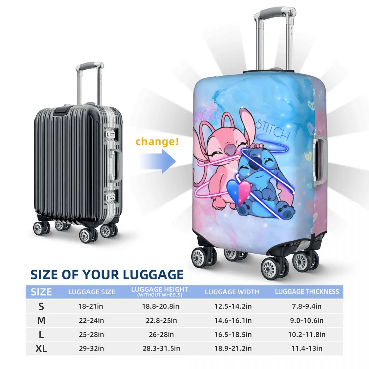 MINISO Stitch Custom Graphic Printing Suitcase Cover Travel Protector Vacation Practical Luggage Accesories 6