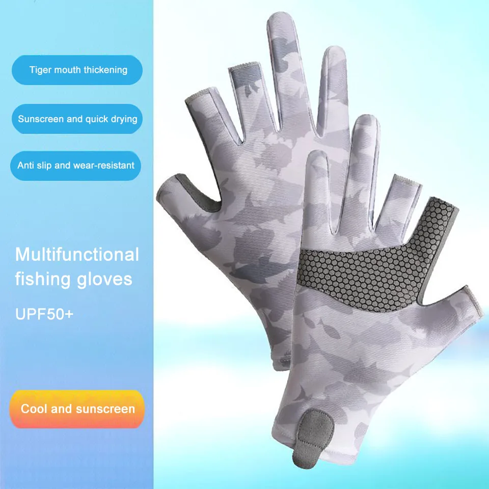 KoKossi 1Pair Summer Outdoor Fishing Gloves Ice Silk Sunscreen Breathable Riding Anti Slip Wear-Resistant Half Finger Gloves Man