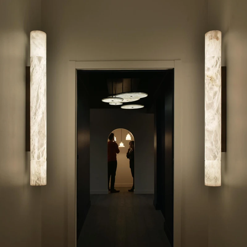 

American Classical Aisle Alabaster Light Long Strip Natural Marble Wall Lamp For Hotel Bedroom Corridor Indoor Home Lighting
