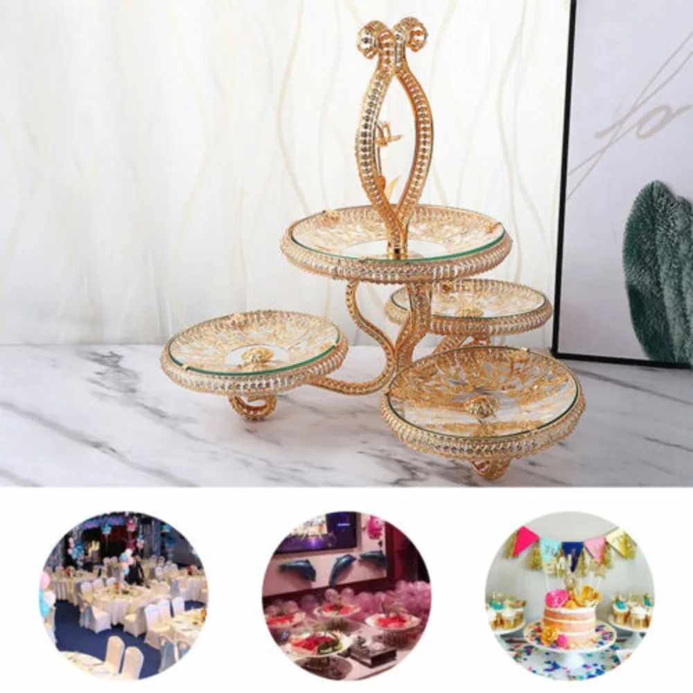 

Round 4-tier Cupcake Stand Cake Dessert Wedding Event Party Art Display Tray Tower Plate Golden 17.3inch Height 12.8in Diameter