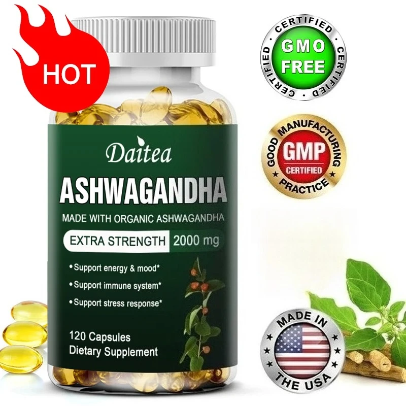 Daitea Organic Ashwagandha Extract Capsules 2000mg for Mood, Sleep, Energy Support - Antioxidant Supplement