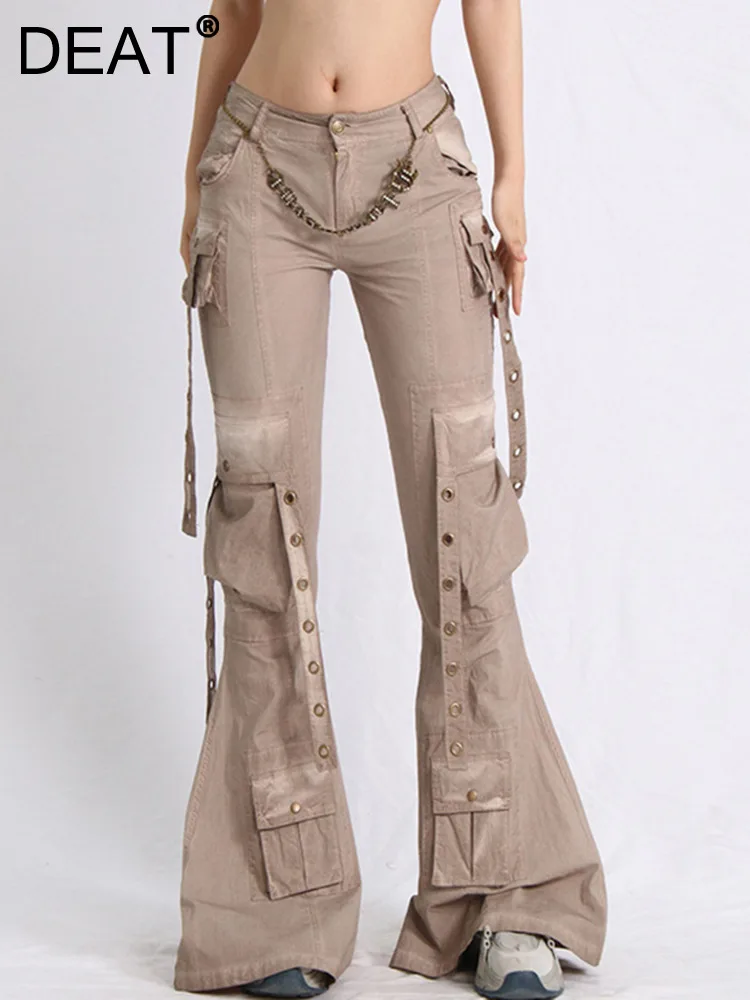 

DEAT Fashion Women's Denim Flare Pant Slim High Waist Pockets Floor-length Solid Color Cotton Jeans Autumn 2023 New Tide 29L2569