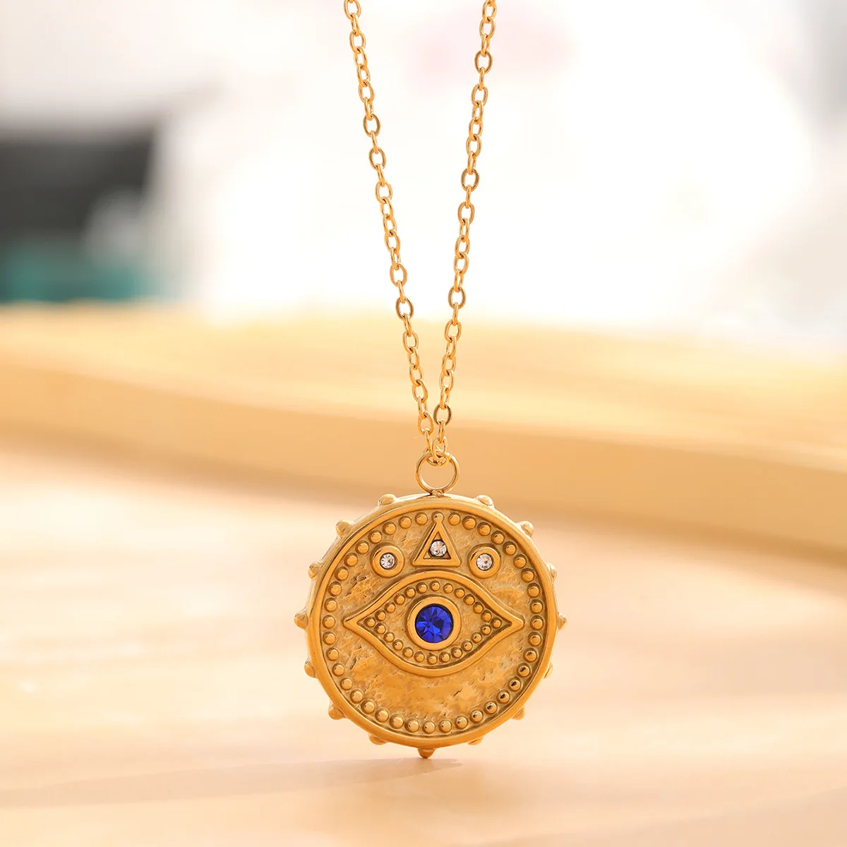 

Fashion Niche Evil Eye Necklace Light Luxury Stainless Steel Retro Zircon Sun Ray Pendant Vintage Necklace Party Birthday Gift