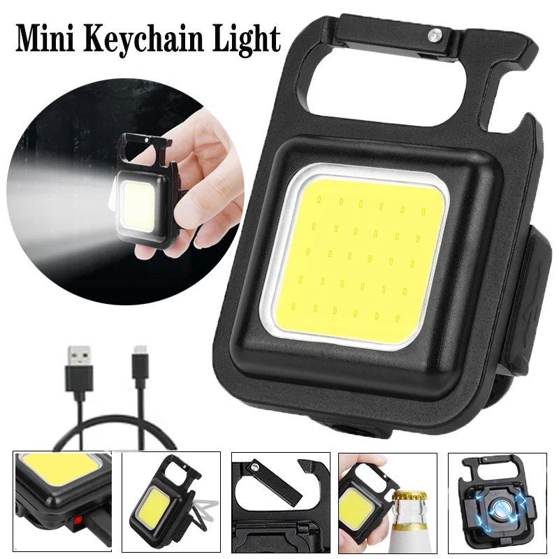 

Mini LED Keychain Light Multifunctional USB Rechargeable Work Light with Bottle Opener Portable Outdoor Camping Light
