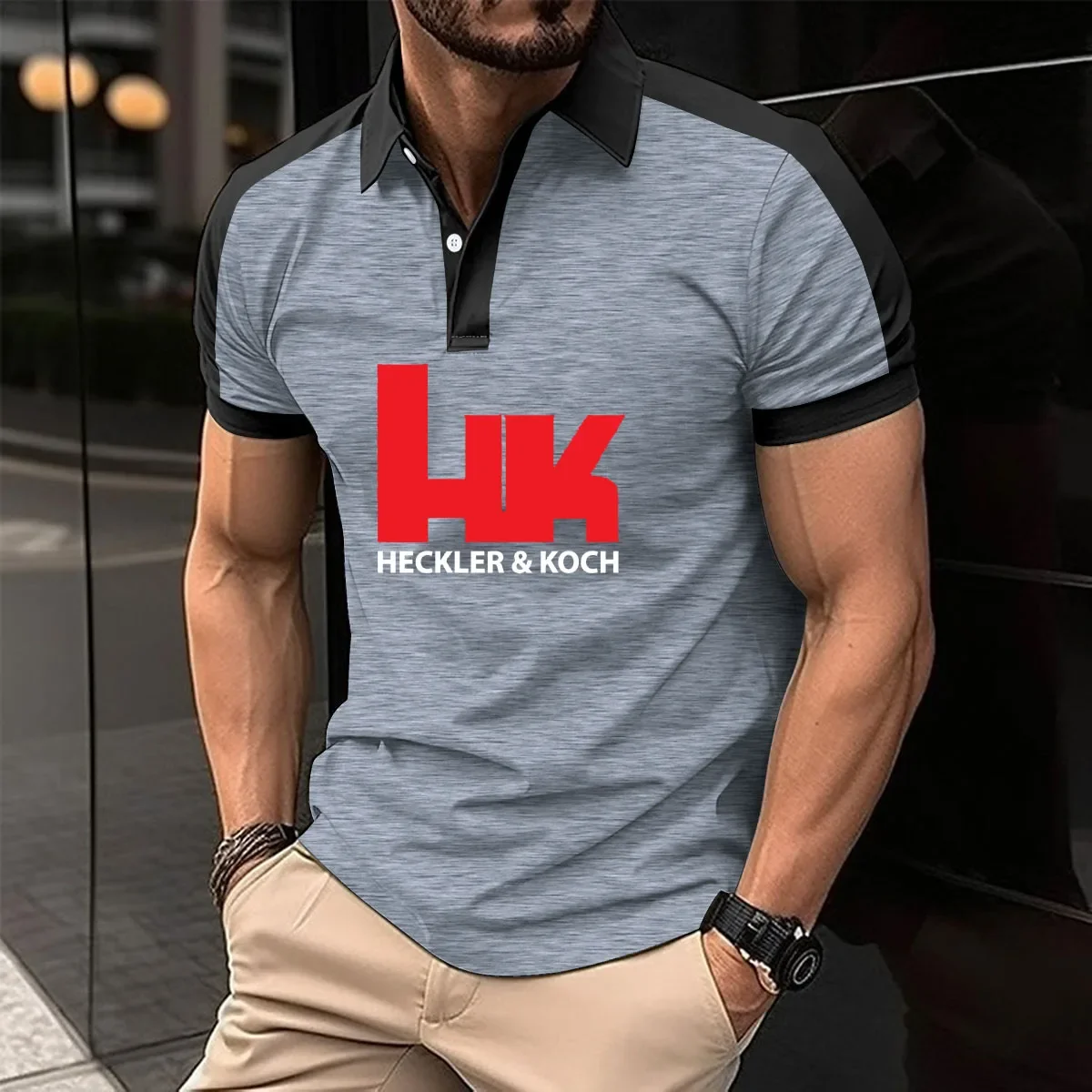 Description Picture 6 of item2024 POLO shirt short sleeve Hk Heckler Koch No Compromise cotton Men's shirt High-end men's clothing lapel T-shirt for men