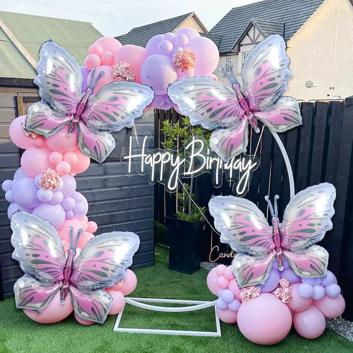 4 Stück lila Schmetterlings-Folienballons, glänzende metallische Partydekorationen, perfekt für Geburtstagsfeier, Babyparty und Hochzeits-Requisiten