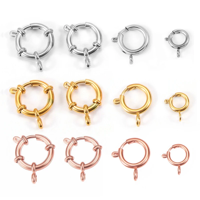 4pcs Stainless Steel Spring Clasps Gold Color Round Connector Hooks ...