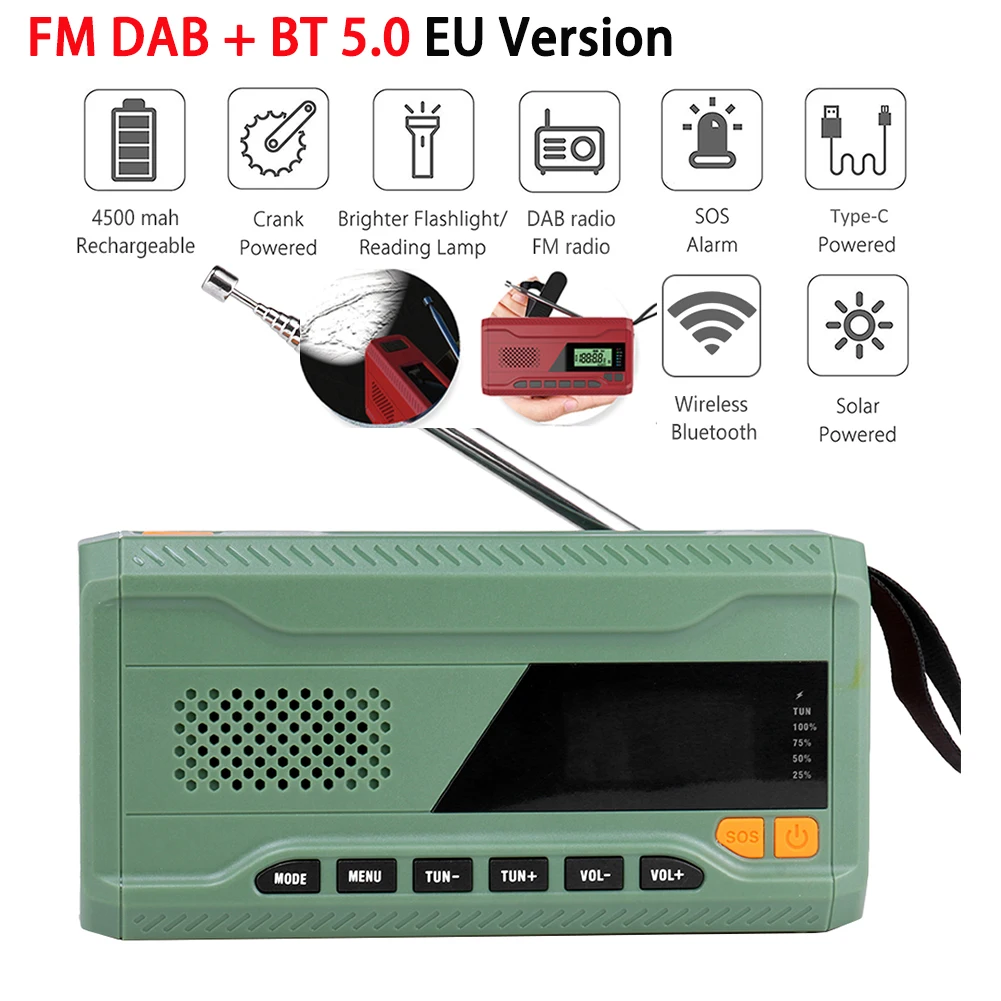 Radio Météo D'urgence, Batterie Externe D'urgence, Chargeur Usb, Alarme  Sos, Écran Lcd 1.7 Pouces, Lampe De Poche Compatible Bluetooth Dab - Radio  - AliExpress