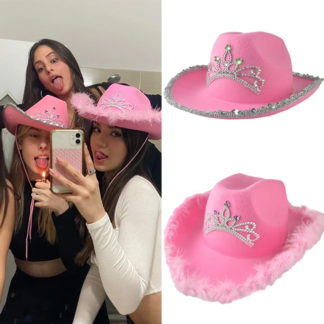 2021 rosa Feder Cowboy Cowgirl Hut Westlichen Tiara Hut für Frauen Mädchen  Tiara Cowgirl Hut Cowboy Kappe Breiter Krempe Kostüm party Hüte - AliExpress