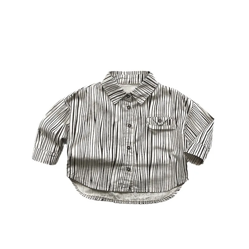 Spring New Children Long Sleeve Lapel Shirts Cotton Baby Boys Fashion Vertical Striped Tops Kids Girls Casual Versatile Jacket