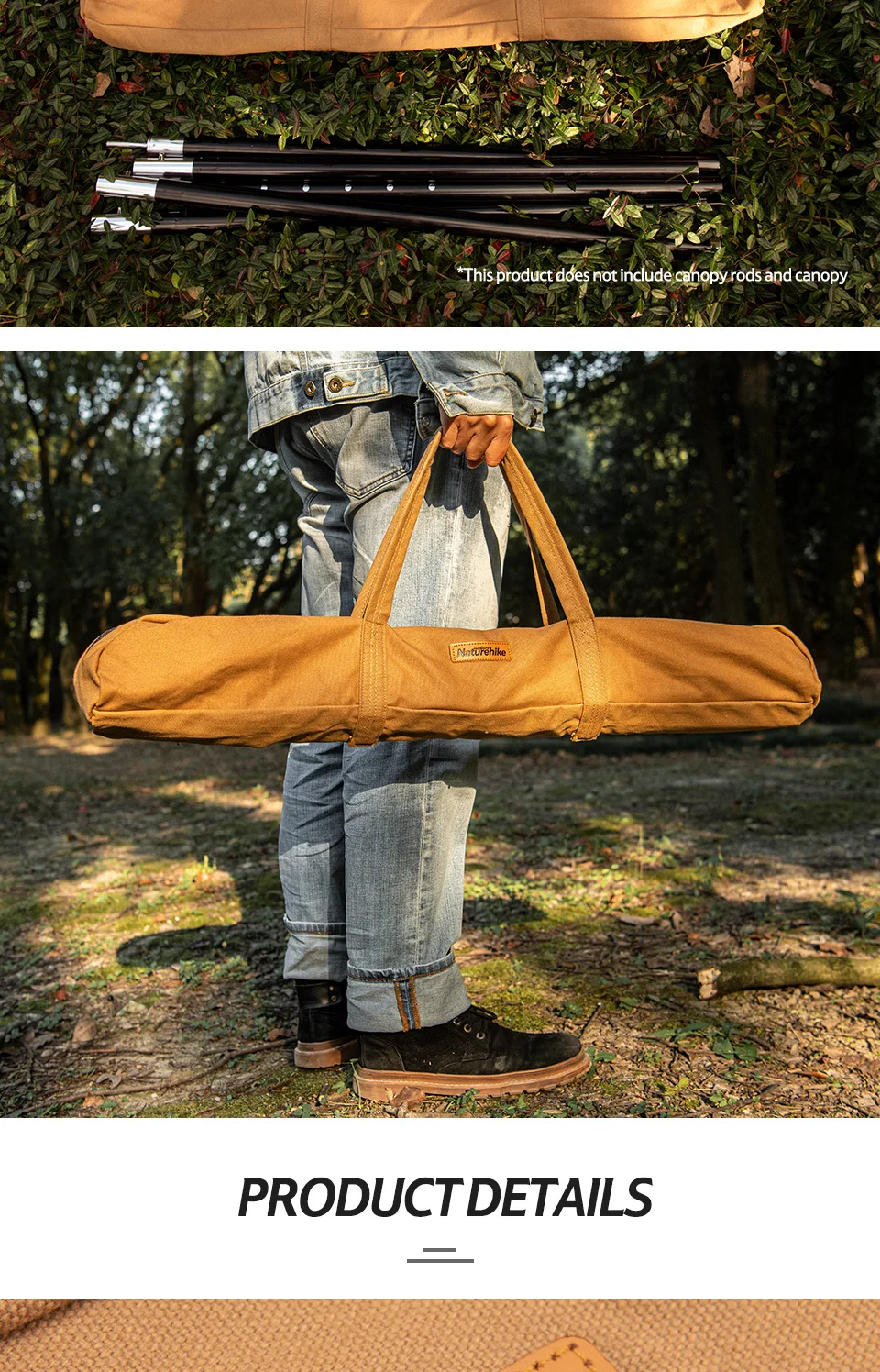 Description Picture 6 of itemNaturehike Sun Shelter Tarp Storage Bag Portable Tent Pole Bag Wear Resisting Tent Awning Rod 16A Canvas Pack Bag