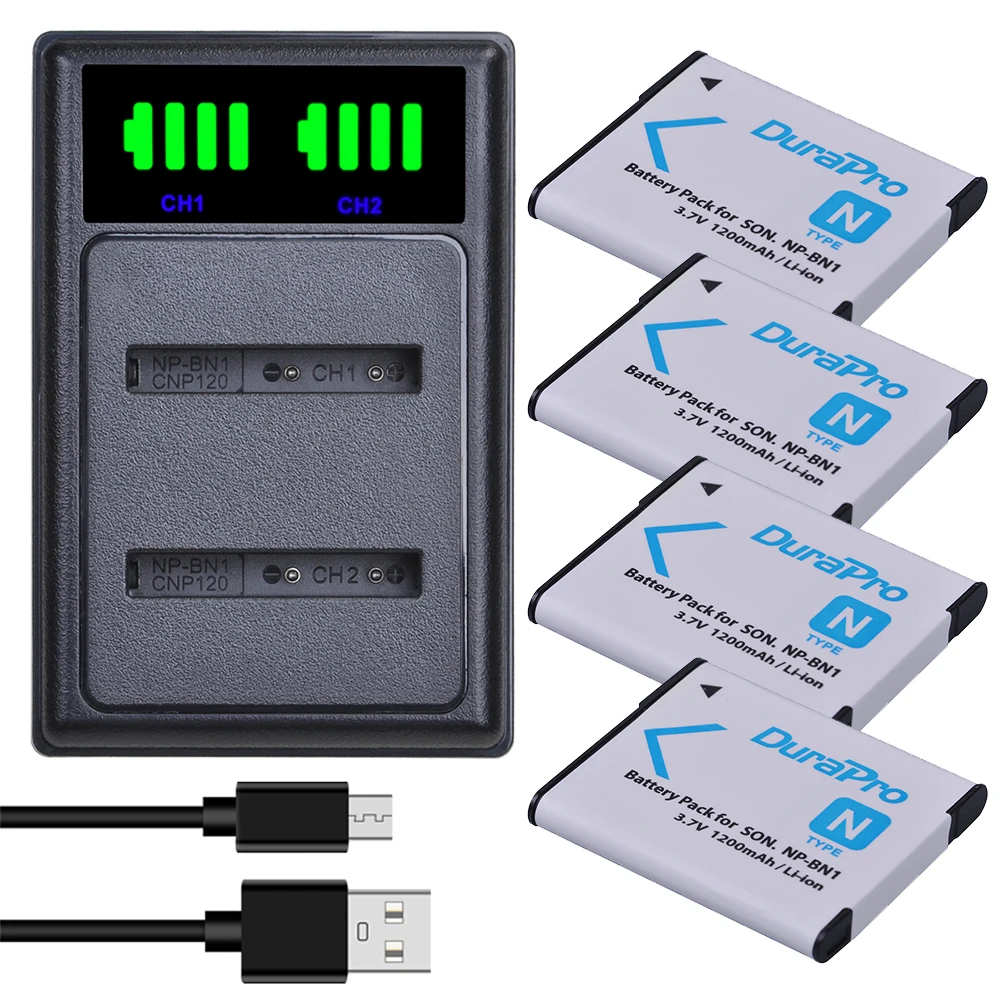 

DuraPro 1200mAH NP-BN1 BN1 Battery+LED USB Dual Charger with Type C Port For Sony Cyber-Shot DSC S750 DSC S780 W630 TX5 W310 T99