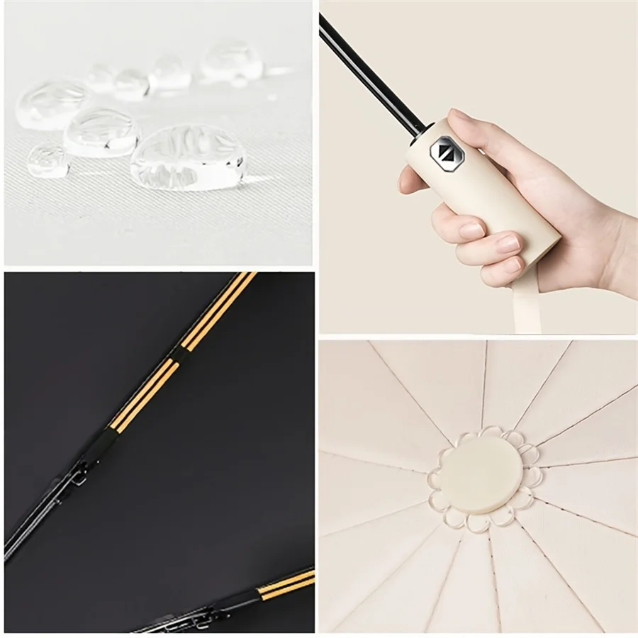 12 Bone Black Glue Fully Automatic Umbrella With Thick And Durable Keel Three Fold Umbrella UV Resistant Folding