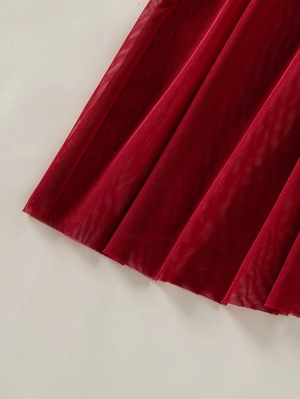 Wine Red Ladies' countryside style wheat ear embroidery semi transparent nightgown, elegant and comfortable, bow design ZA825066