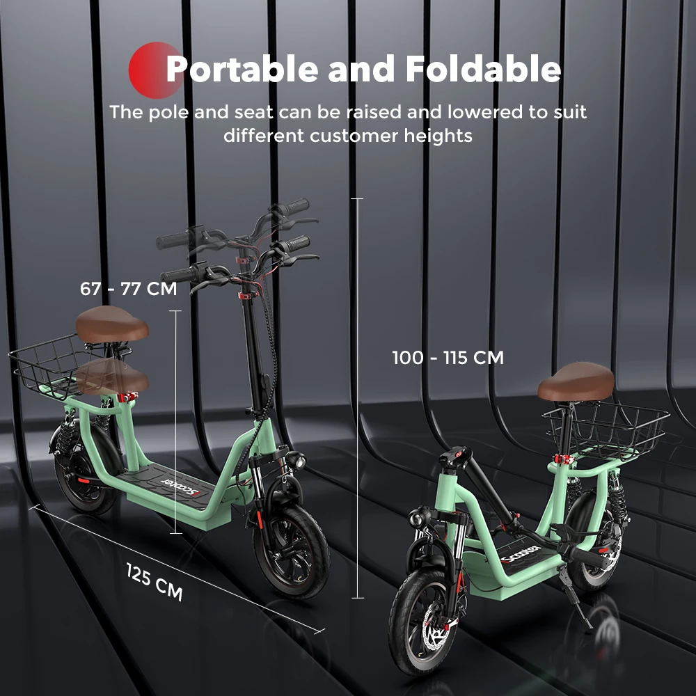 iScooter i12 Scooter elétrico com assento e cesto 12 polegadas 500W dobrável Kick eScooter 36V 7,5Ah alcance máximo 35km Scooter de mobilidade