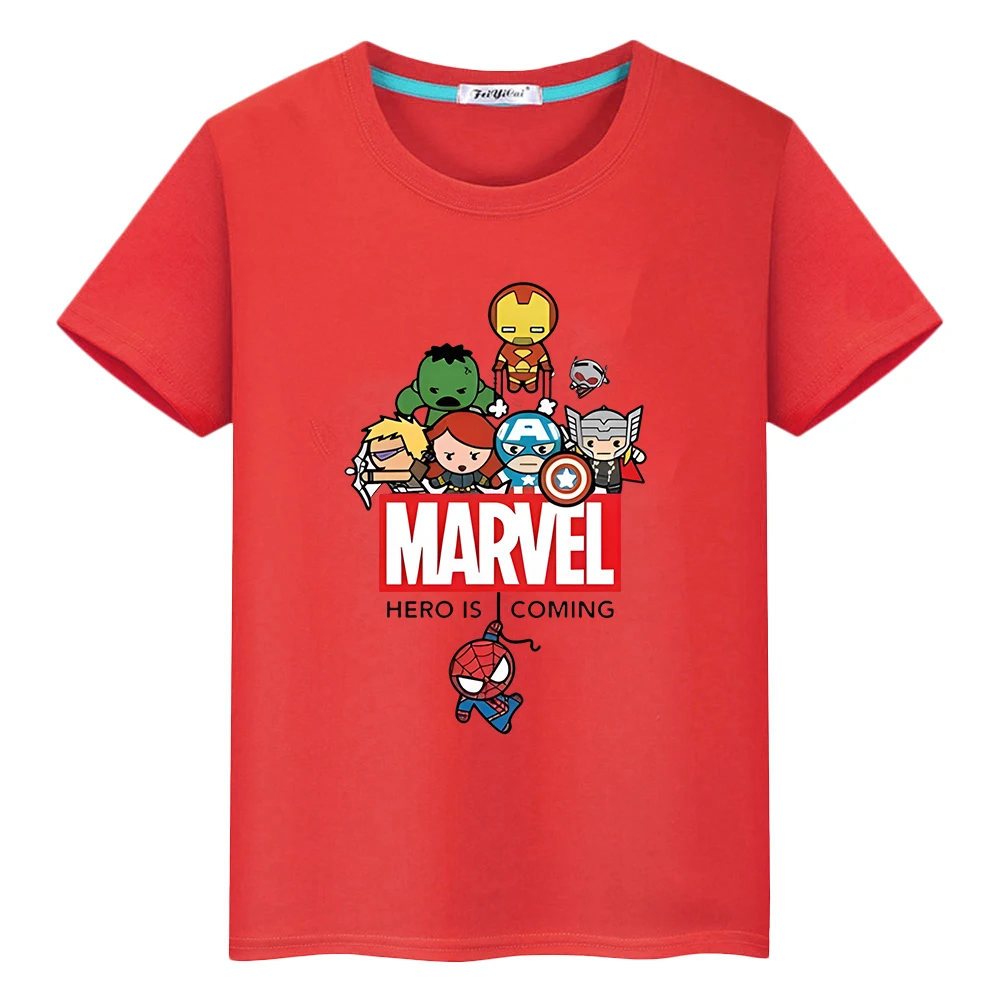 Marvel Boys Girls Cute T-shirt Summer Print 100%Cotton Short  Spider-Man Sports Short sleeve Anime Tops y2k Kids clothes gift 4