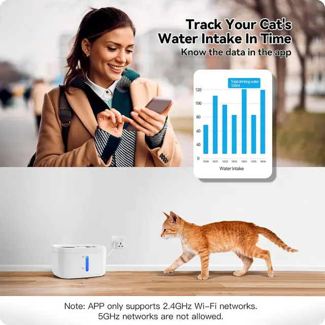 Tuya APP Cat Water Fountain 84 oz/2.5L Automatic Fountain Dog Water Fountain Suitable For Stainless Steel Pets Drinking Bowl 3