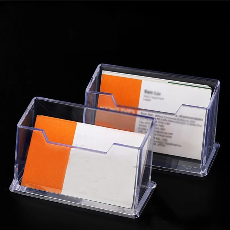 2pcs Acrylic Transparent Place Card Holder Clear Desk Shelf Box Storage Display Stand Desktop Business School Office Card Holder